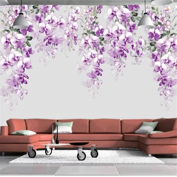 3d-обои wellyu на заказ, ручная роспись в европейском стиле, фиолетовый цветочный фон, фоновые обои для гостиной, спальни
