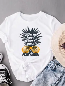Женская летняя повседневная женская футболка с принтом, футболки с коротким рукавом, пляжный тренд с ананасом, милая модная женская футболка с рисунком