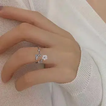 Женское кольцо с геометрическим рисунком, универсальное женское кольцо, подарок на годовщину, кольцо на палец с открытым концом, INS, искусственный жемчуг, ракушка, цветок, кольцо со стразами