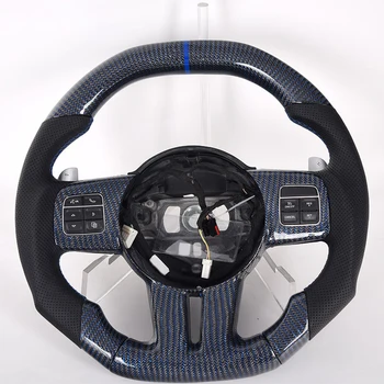 Новое синее рулевое колесо из углеродного волокна с плоской верхней и нижней частью, подходящее для Dodge Chrysler SRT Поддержка настройки